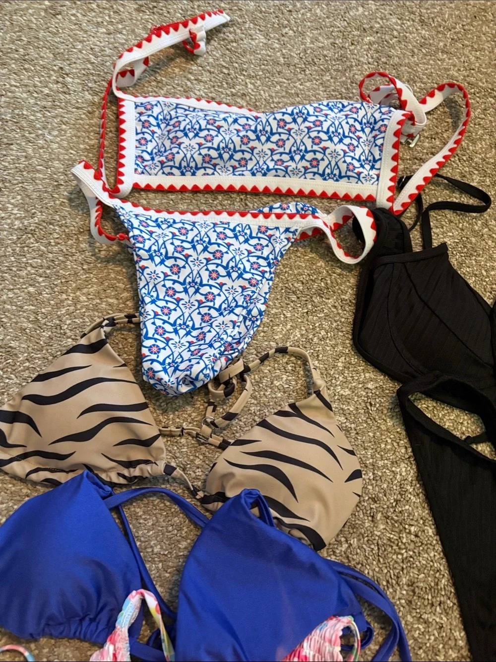 Swimwear Bundle Black and Neon Green Bikini Bottom Set and a bunch of tops